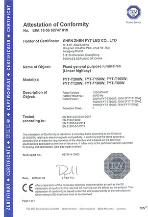 TUV for Tomline&Cleanline high bay