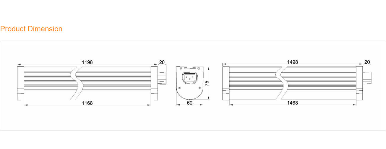 Product Dimension - Easy-connect Suspended Linear Fixture