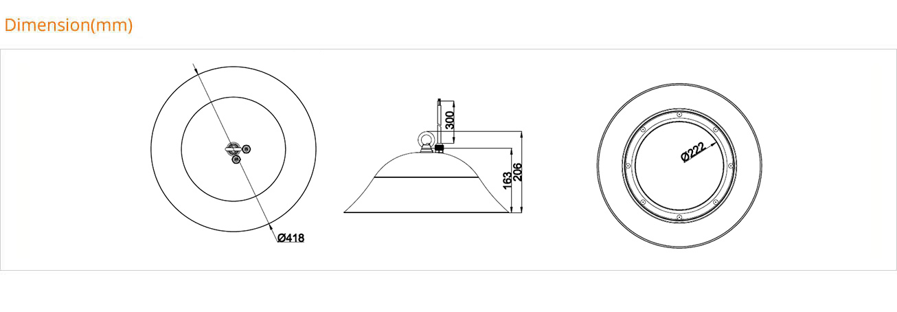 Product Dimension - HB05 Food Safe Highbay Series 