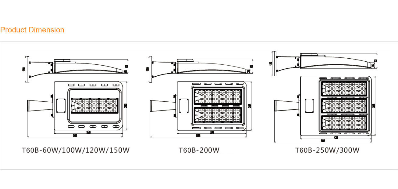 Product Dimension - LED Shoebox Light