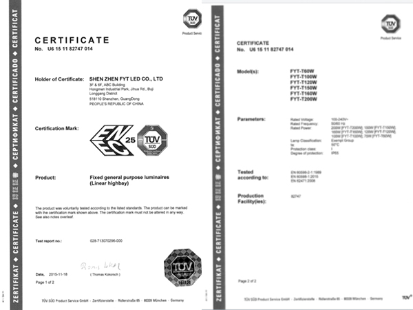 Good News! FYTLED Linear High Bay gets ENEC Certificates